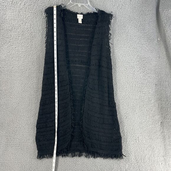 Chicos Womens Cardigan Sweater Open Cable Knit Sleeveless Sz 4 /S Black Coastal - Picture 2 of 11